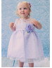 Sheer Neck Organza Polka Dot Tea Length Flower Girl Dress